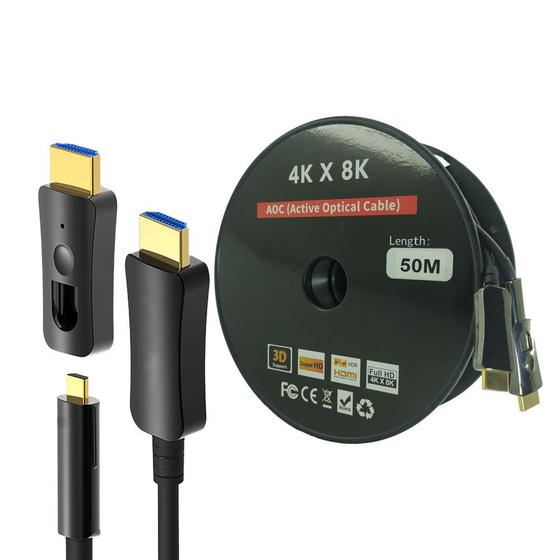 Imagem de Cabo HDMI 8k Fibra Óptica Ativa de 50 Metros - Plug Destacável