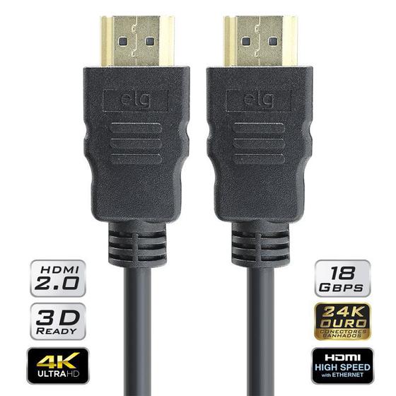 Imagem de Cabo HDMI áudio 2.0v 3D Ready 4K High Speed UltraHD Comprimento até 3 Metros ELG HS2030