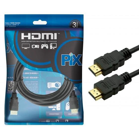 Cabo HDMI BASIC 1.4 15 Pinos Ultra HD 4K 3 Metros PIX Menor preço em Cabo HDMI BASIC 1.4 15 Pinos Ultra HD 4K 3 Metros PIX
