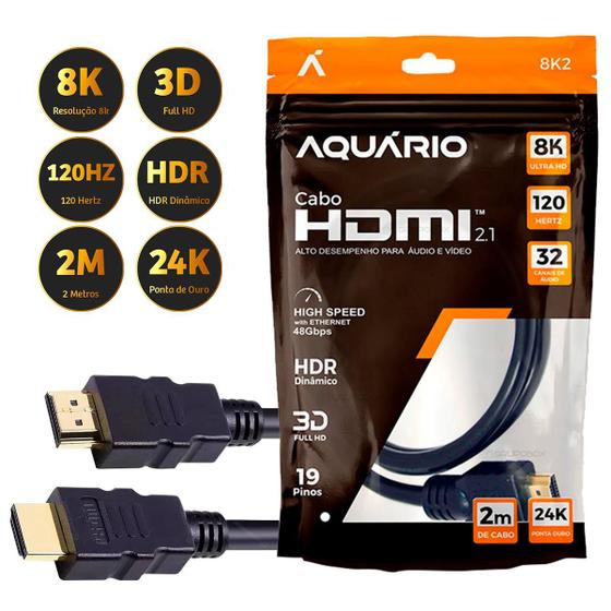 Imagem de Cabo HDMI Blindado 8K 2.1 19 Pinos 3D 24K Ponta Ouro 2 Metro