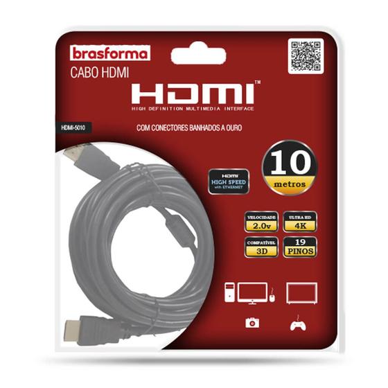 Imagem de Cabo HDMI de Alta Definição 2.0 com 10m  Brasforma HDMI5010