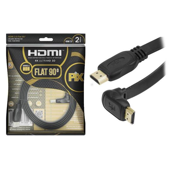 Imagem de Cabo Hdmi Flat 90 Graus - Premium 2.0 2 Metros 4k 2160p Uhd