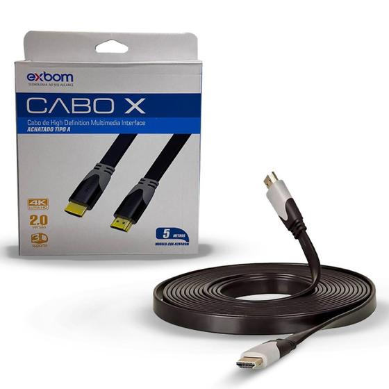 Cabo Hdmi Para Tv Cabo Hdmi 5 Metros Flat Tipo A 4K Exbom Cabo HDMI Magazine Luiza