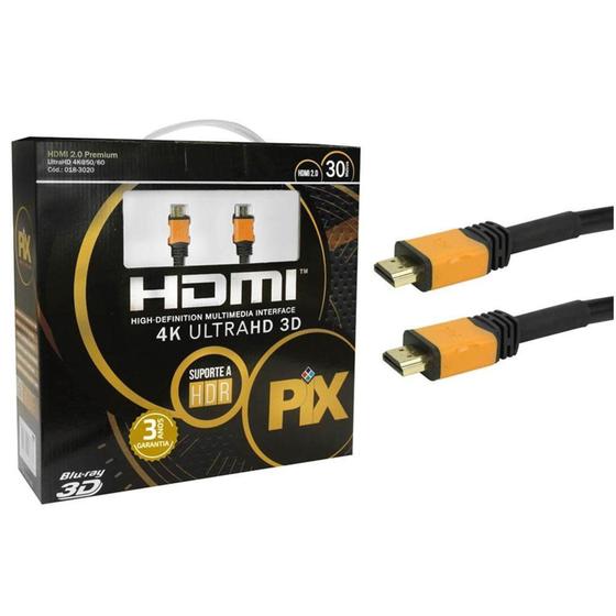 Cabo HDMI PIX, 4K UltraHD, 19 Pinos, 30 Metros - 018-3020 Menor preço em Cabo HDMI PIX, 4K UltraHD, 19 Pinos, 30 Metros - 018-3020
