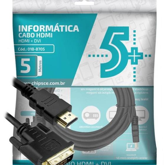 Imagem de Cabo Hdmi X Dvi-d 24+1 4k 1080p 3d Plug Ouro 5 Metros Chip