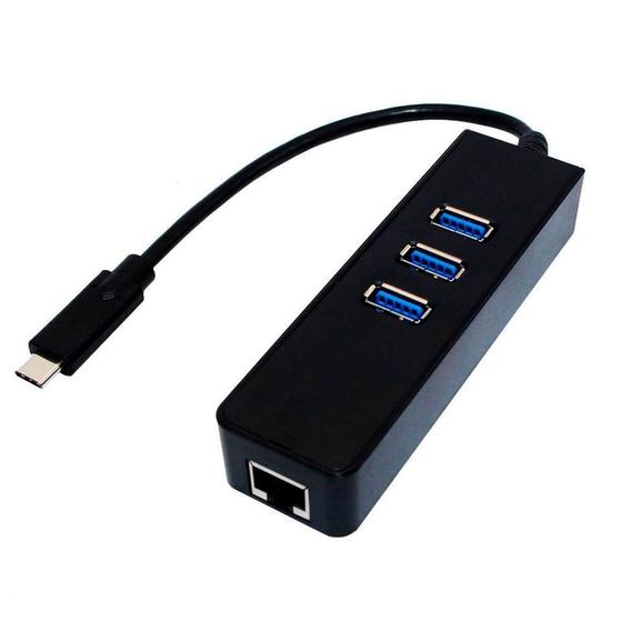 Imagem de Cabo Hub USB-C 3.1 Para 3 Portas USB 3.0 e Lan RJ45 1000Mbps