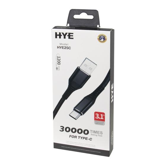 Imagem de Cabo Hye HYE25C - USB/Tipo C - 1.2 Metros - Canvas - Preto