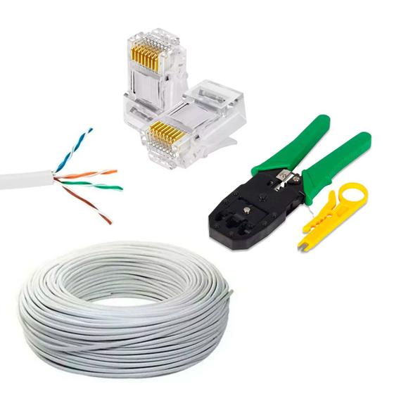 Imagem de Cabo Internet 50 Metros + Alicate de Crimpar e 10 Conector RJ45