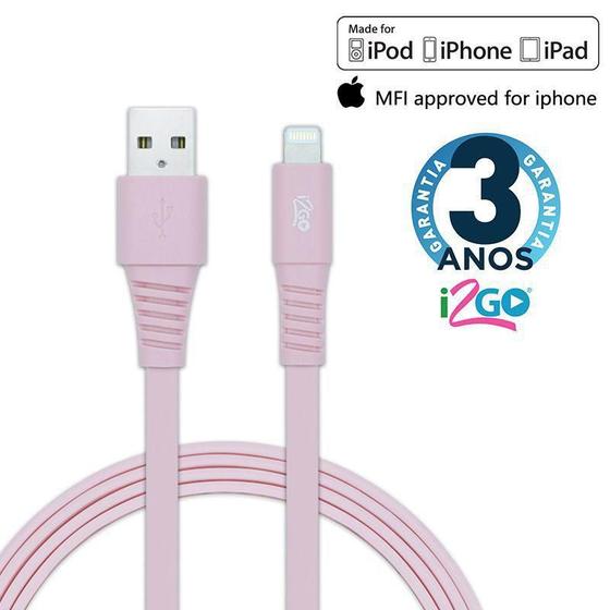 Imagem de Cabo iPhone Chip Original Apple, Certificado MFI 1,2 Metros Rosa i2GO
