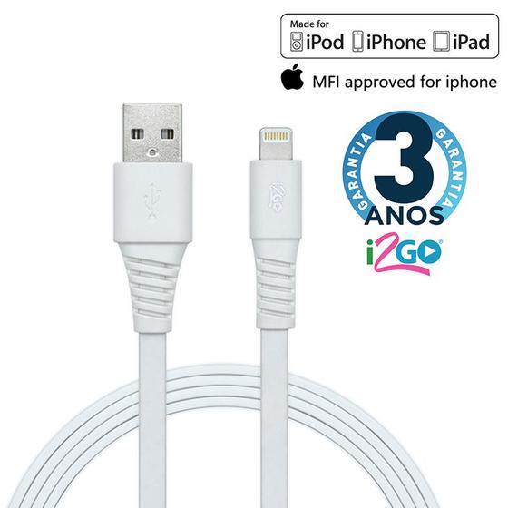 Imagem de Cabo iPhone Lightning 1,2 Metros Certificado MFI Cor Branco i2Go