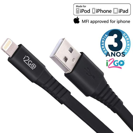 Cabo iPhone Lightning Certificado Apple 1,2 Metros Preto i2Go Cabo