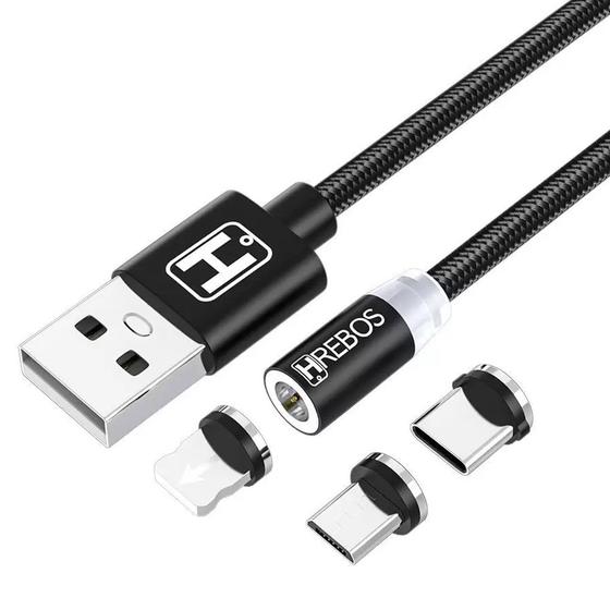 Imagem de Cabo Magnético 3 em 1 HS-210 2 Metros Lightning Tipo C e Micro USB 