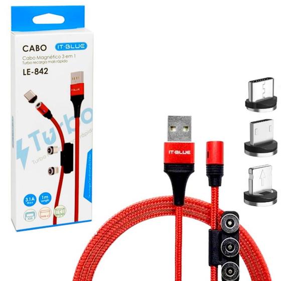 Imagem de Cabo Magnético de Carga Turbo 3 em 1 para Android e IOS It Blue  Kit 2 Unidades