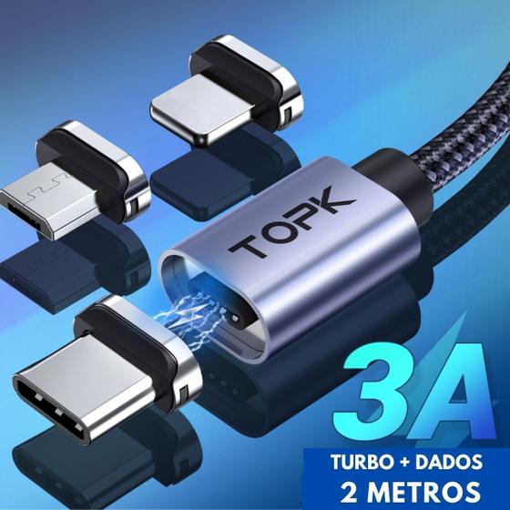 Cabo Magnético Turbo Dados iPhone Android 2 Metros (3 Em 1) Menor preço em Cabo Magnético Turbo Dados iPhone Android 2 Metros (3 Em 1)