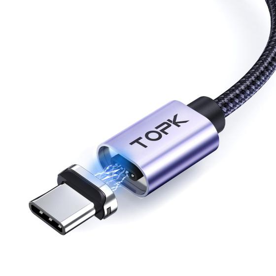 Imagem de Cabo Magnético USB-A Conector Tipo C 3A 1m Nylon TOPK AM45
