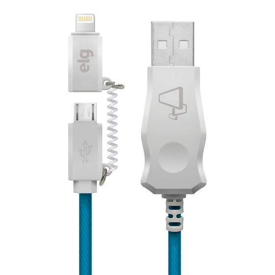 Imagem de Cabo Micro USB ELG Adaptador Lightning Led Azul 1m LED8510BE