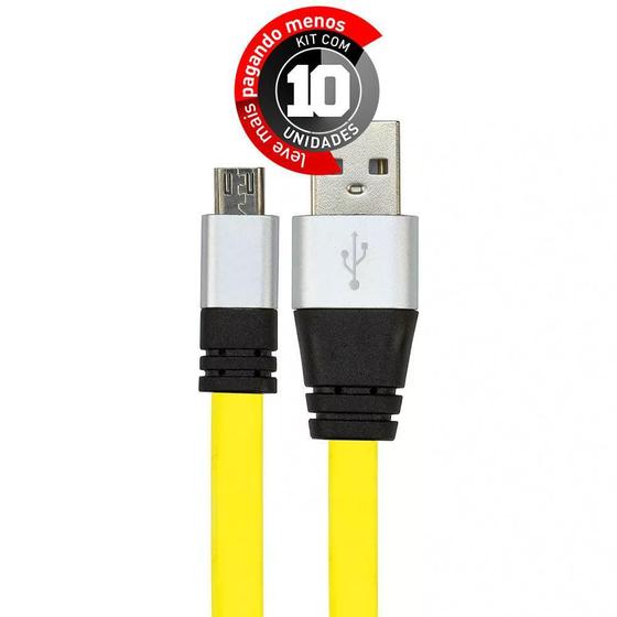 Imagem de Cabo Micro Usb Flat Celular De Silicone Amarelo - Kit Com 10