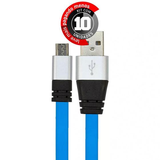 Imagem de Cabo Micro Usb Flat Celular De Silicone ul - Kit Com 10