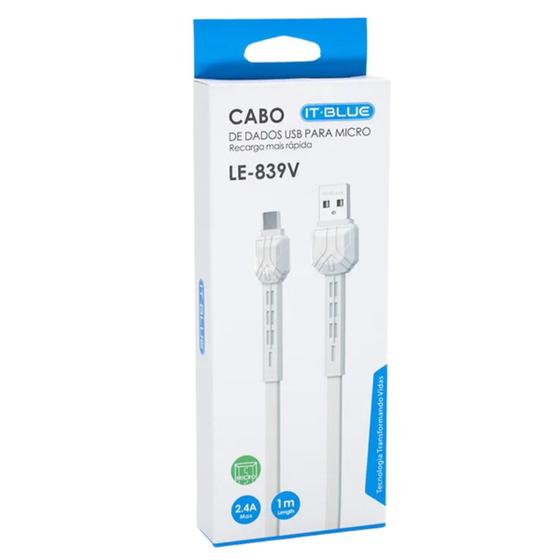 Imagem de Cabo Micro USB V8 Carregador e Dados 12w 2.4A Turbo Branco - 1 Metro - 839V