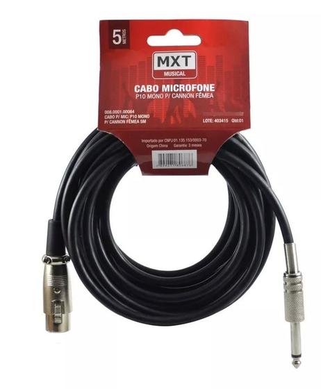 Cabo Microfone E Violão Mono Xlr / P10 5 Metros Mxt Menor preço em Cabo Microfone E Violão Mono Xlr / P10 5 Metros Mxt