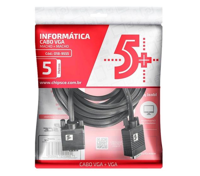 Imagem de Cabo Monitor Vga Macho Ferrite 5 Metros