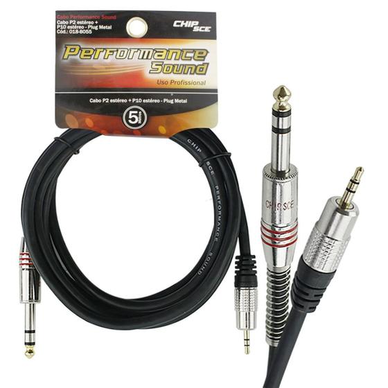 Imagem de Cabo p2+p10 fitz - p2 estereo + p10 estereo plug metal - 5m