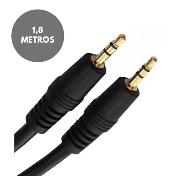 Imagem de Cabo P2-P2 Auxiliar Stereo Audio Reforçado Resistente 1,8M
