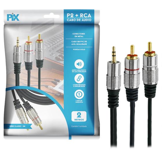 Imagem de Cabo p2st+2rca 2m pix - cabo p2 estereo x 2 rca macho fitz