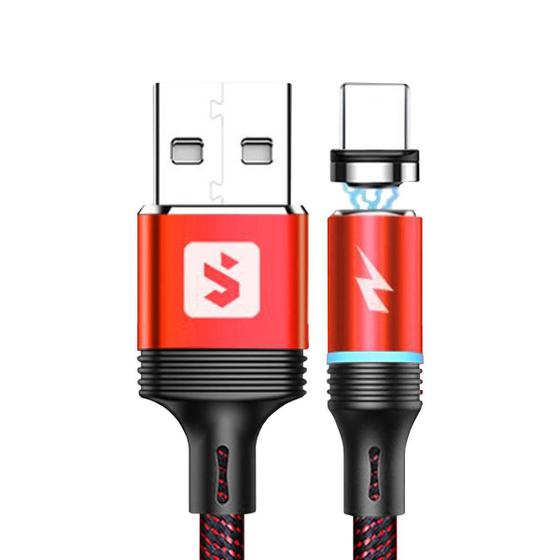 Imagem de Cabo para Carregar Celular Pontas Magnéticas USB V8 + Type-C + Lightning 2.4A 1m SX-B16-3 Vermelho