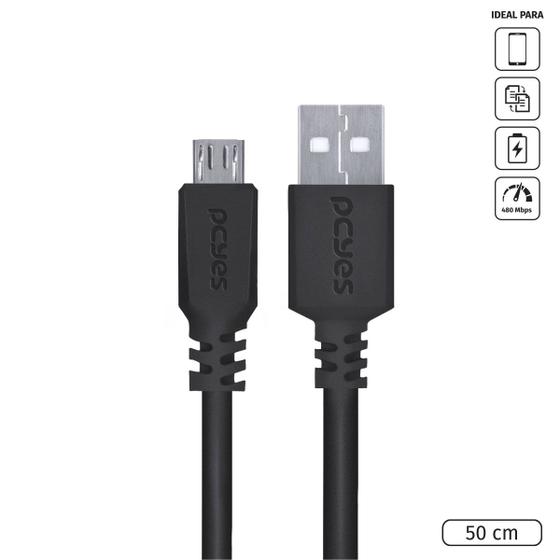 Imagem de Cabo Para Celular Smartphone Micro Usb Para Usb A 2.0 50 Cm Preto - Pmuap-05