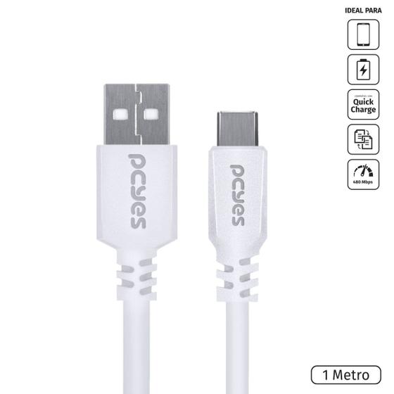 Imagem de Cabo Para Celular Usb A 2.0 Para Usb Tipo C 1 Metro Branco - Puacb-01