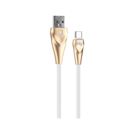 Imagem de Cabo para Recarga e Sicronização ELG, ALCWH, USB para Tipo-C, 1 metro, 3A e 15W, Branco/Dourado