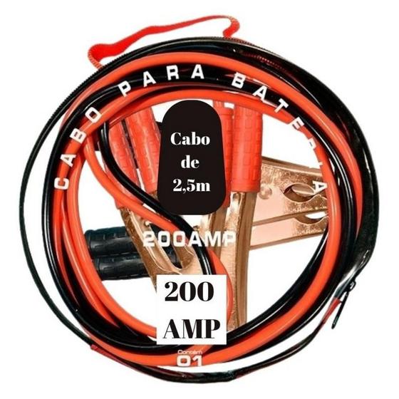 Imagem de Cabo Para Transferência Bateria Carro 300AMP Veicular Chupeta 2.5 Metros Ligar Garra Preto Vermelho Conectar