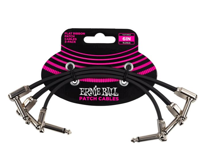 Imagem de Cabo Patch Ernie Ball Flat Ribbon 15cm - Pacote com 3 Unidades (Preto)