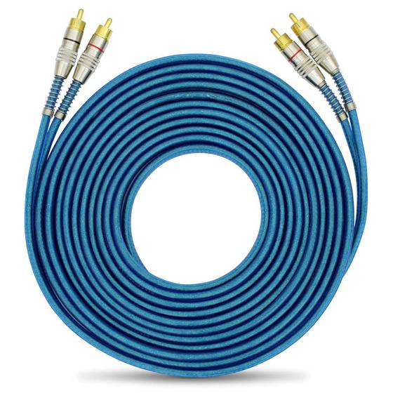 Imagem de Cabo RCA 5 Metros 5mm Azul Dupla Blindagem Conector Banhado a Ouro Original Tech One