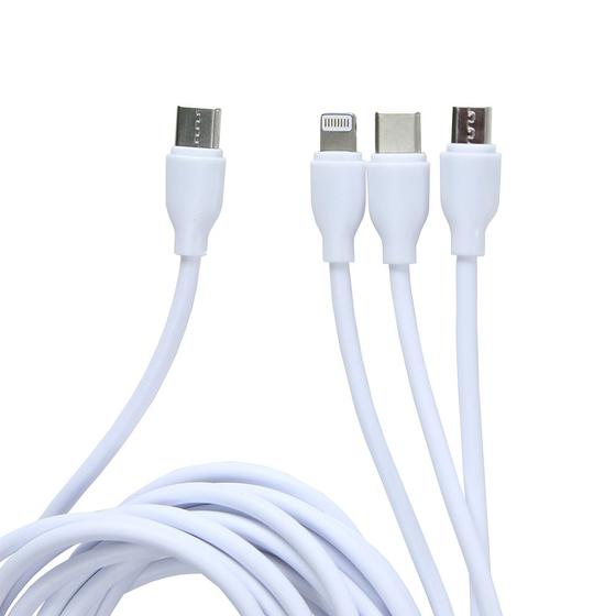 Imagem de Cabo Tipo C 3 em 1 Micro x Tipo C x 8P 3 Metros Branco