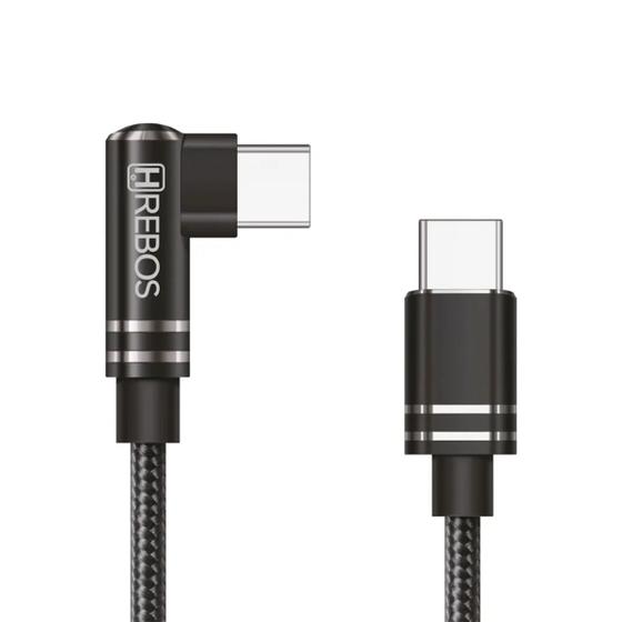 Imagem de Cabo Tipo C Duas Pontas HRebos 1m Trançado Carregamento Transferência Conector L Trançado Resistente Original