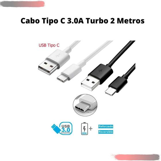 Imagem de Cabo Tipo C Para Motorola G6 G7 G8 G9 G10 G20 Turbo Forte com 2M Cor Branco