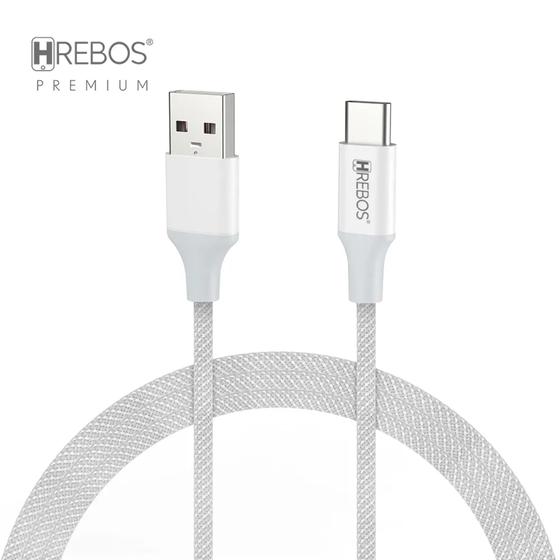 Imagem de Cabo Turbo 3.1A USb Para Tipo-C Hrebos CB-207C White Braids Compativél Com Iphone 15 e Android