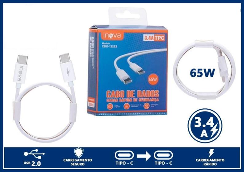 Imagem de Cabo turbo usb-c tipo-c 65w 3.4a tpc - carga rápida - inova