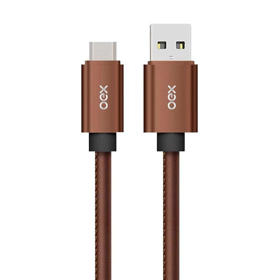 Imagem de Cabo Type USB C Oex em Couro CC200 Café 1m