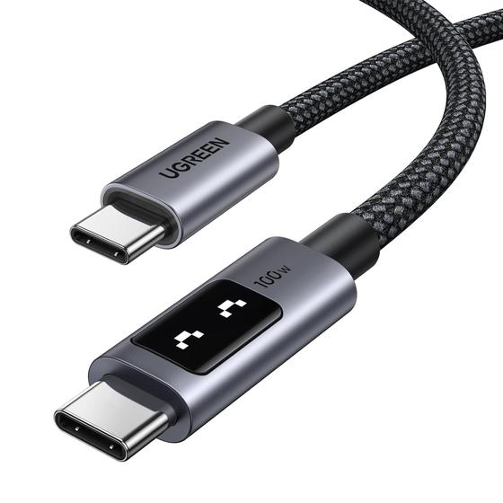 Imagem de Cabo UGREEN Uno USB C 100W 480Mbps Tipo C Nylon PPS Display LED PD chip E-Marker carregamento rápido