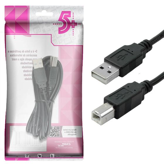 Imagem de Cabo Usb 2.0 - Usb A Macho + Usb B Macho 2.0 - 2m - Preto 5+