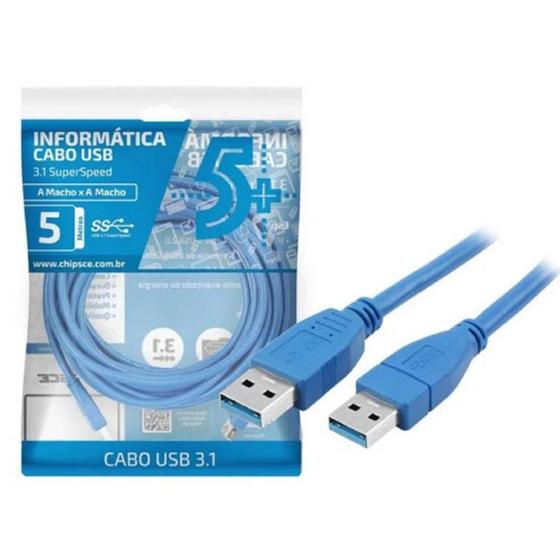Imagem de Cabo Usb 3.1 - Usb A Macho + Usb A Macho 3.1 - 3 Metros Azul