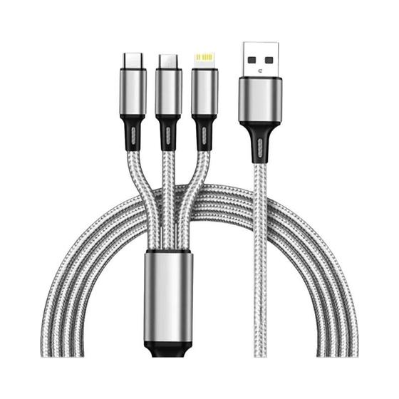 Imagem de Cabo USB 3 em 1 com Carregamento Rápido - Tipo C, Micro USB e IOS - Trançado de Nylon