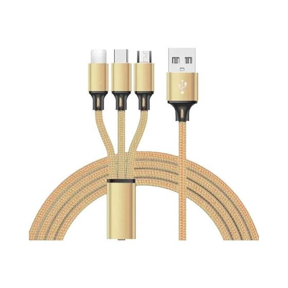 Imagem de Cabo USB 3 em 1 com Carregamento Rápido - Tipo C, Micro USB e IOS - Trançado de Nylon