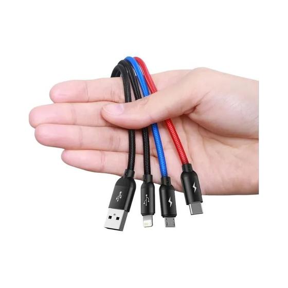 Imagem de Cabo USB 3 em 1 - iPhone, Samsung, Xiaomi e Huawei - Carregador Tipo C