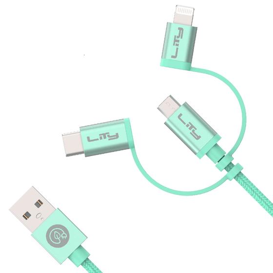 Imagem de Cabo Usb A 3 Em 1 Lightning/Micro Usb/Tipo C Verde- Lity