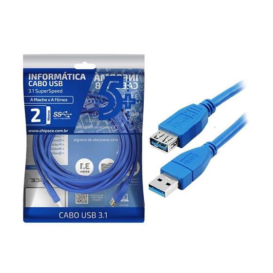 Imagem de Cabo Usb A-Macho A-Fêmea 5+ 018-7702 2 Metros 3.1 Azul - 5+