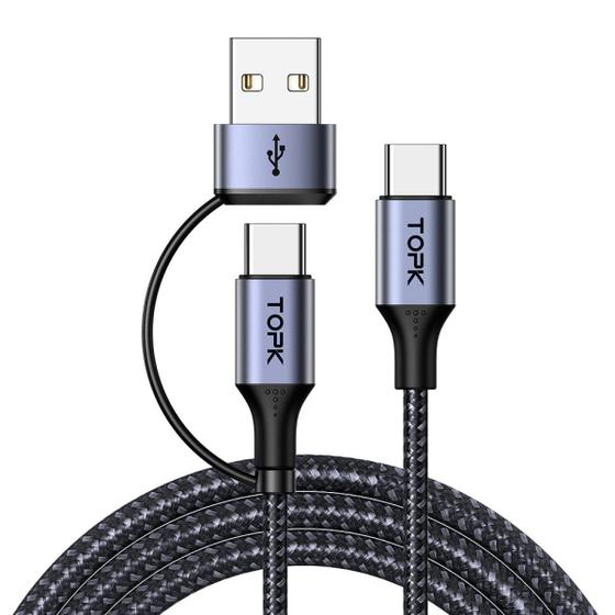 Imagem de Cabo USB-C Fast Charging 60W PD QC 3.0 Nylon 1m TOPK AC10